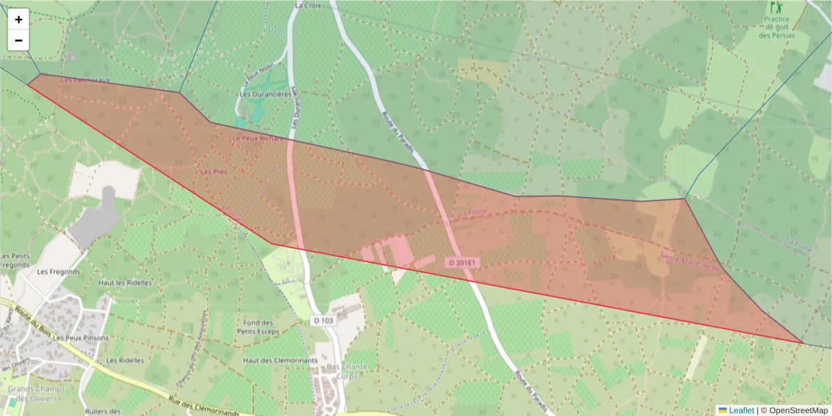 Carte de la zone du code postal  et des codes postaux voisins en France