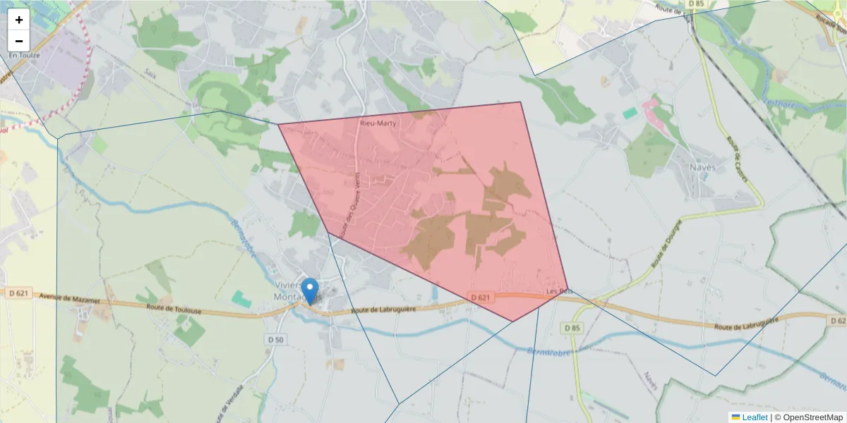 Carte de la zone du code postal  et des codes postaux voisins en France