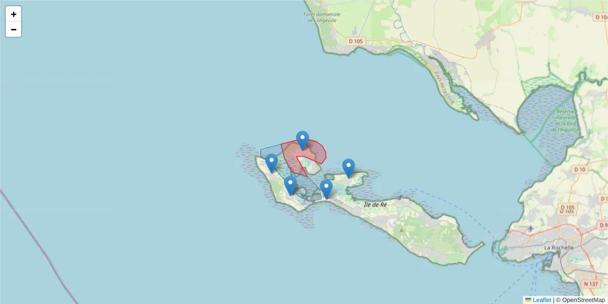Carte de la zone du code postal  et des codes postaux voisins en France