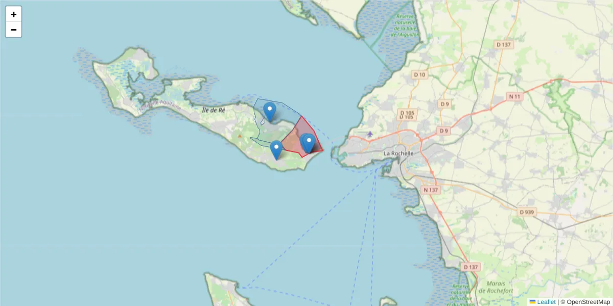 Carte de la zone du code postal  et des codes postaux voisins en France