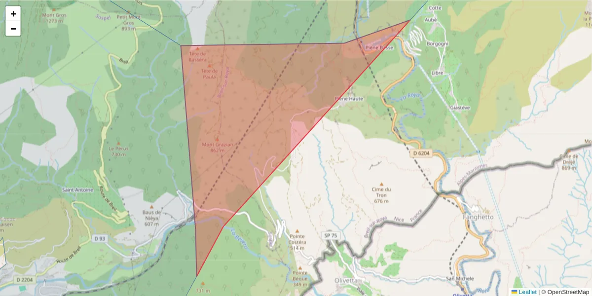 Carte de la zone du code postal  et des codes postaux voisins en France