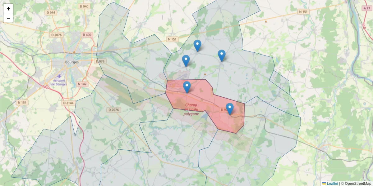 Carte de la zone du code postal  et des codes postaux voisins en France