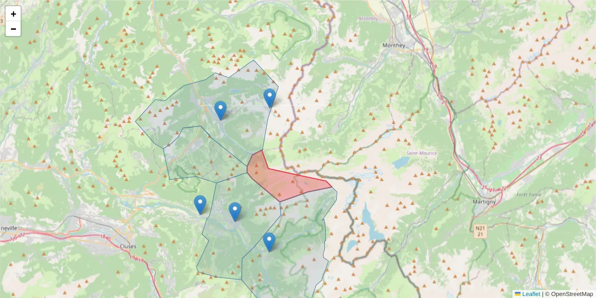 Carte de la zone du code postal  et des codes postaux voisins en France