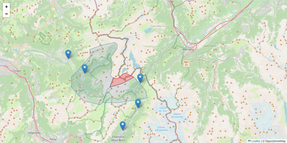 Carte de la zone du code postal  et des codes postaux voisins en France