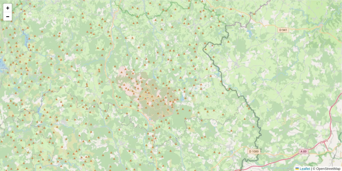 Carte de la zone du code postal  et des codes postaux voisins en France