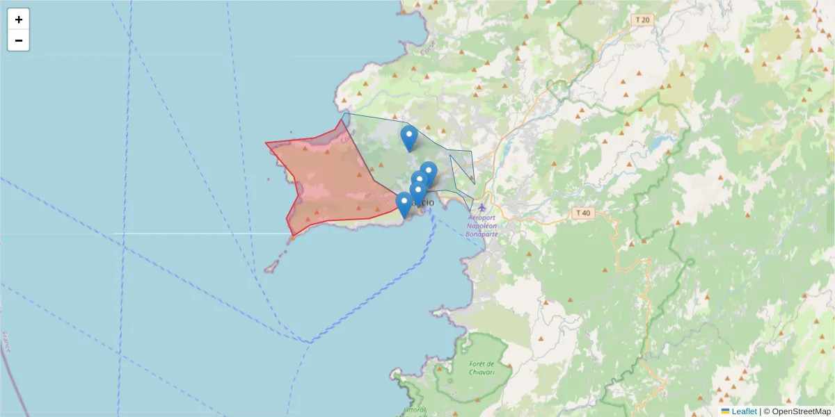 Carte de la zone du code postal  et des codes postaux voisins en France