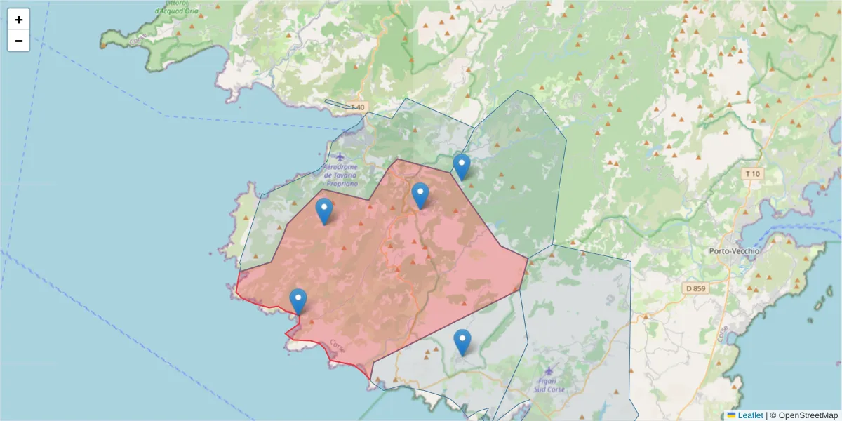 Carte de la zone du code postal  et des codes postaux voisins en France