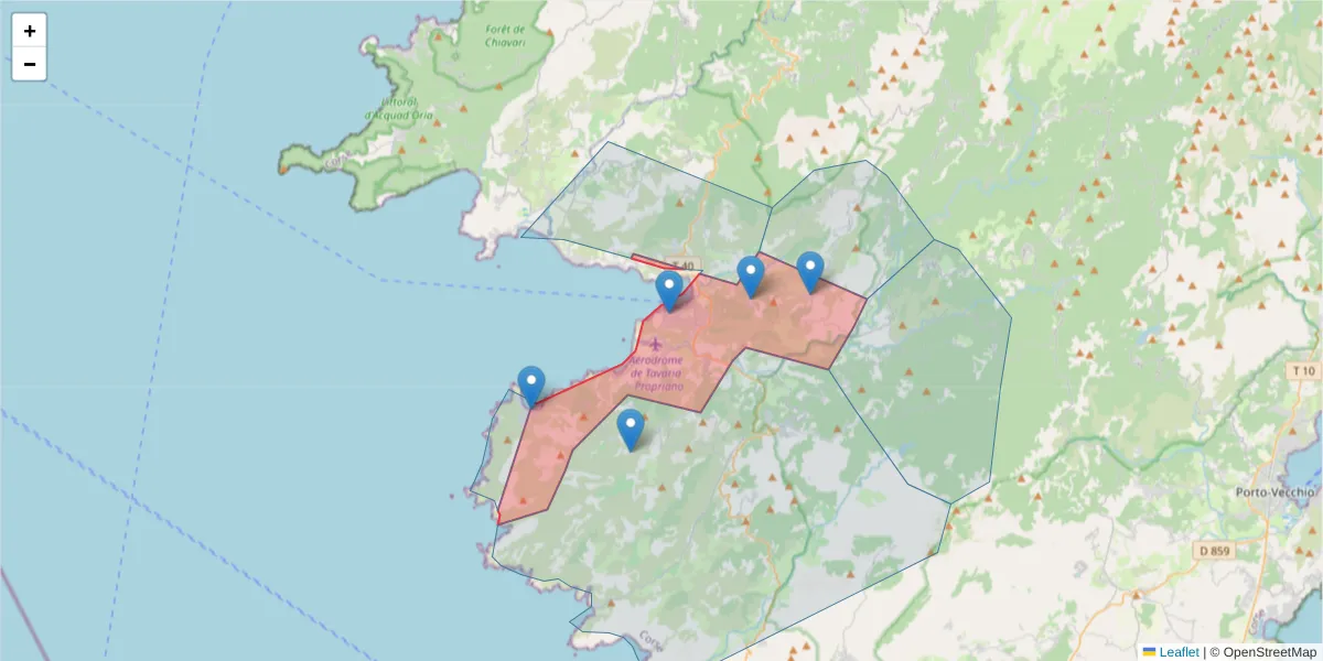 Carte de la zone du code postal  et des codes postaux voisins en France