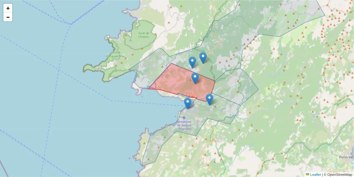 Carte de la zone du code postal  et des codes postaux voisins en France