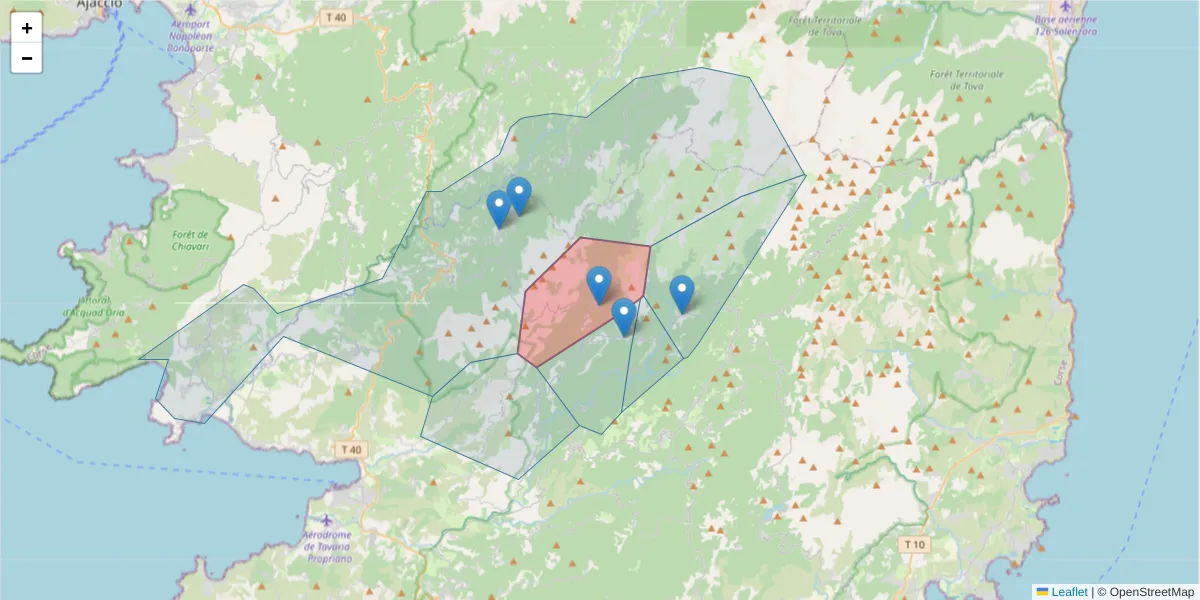 Carte de la zone du code postal  et des codes postaux voisins en France