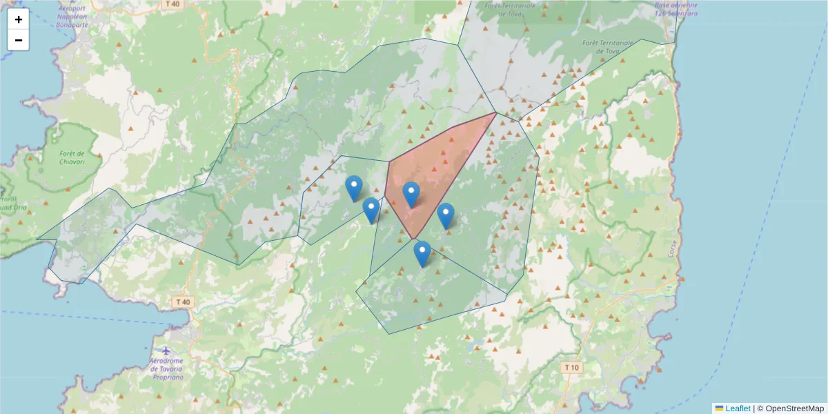 Carte de la zone du code postal  et des codes postaux voisins en France