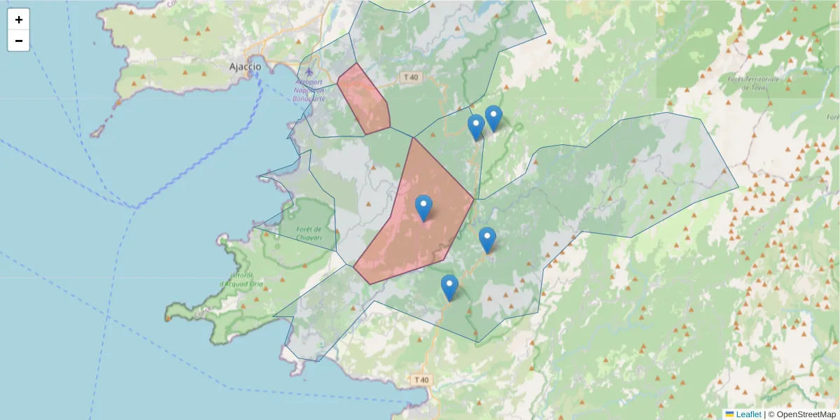 Carte de la zone du code postal  et des codes postaux voisins en France
