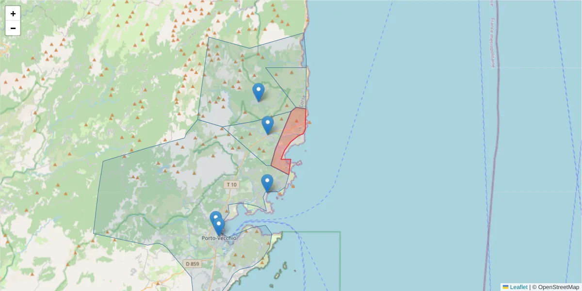 Carte de la zone du code postal  et des codes postaux voisins en France