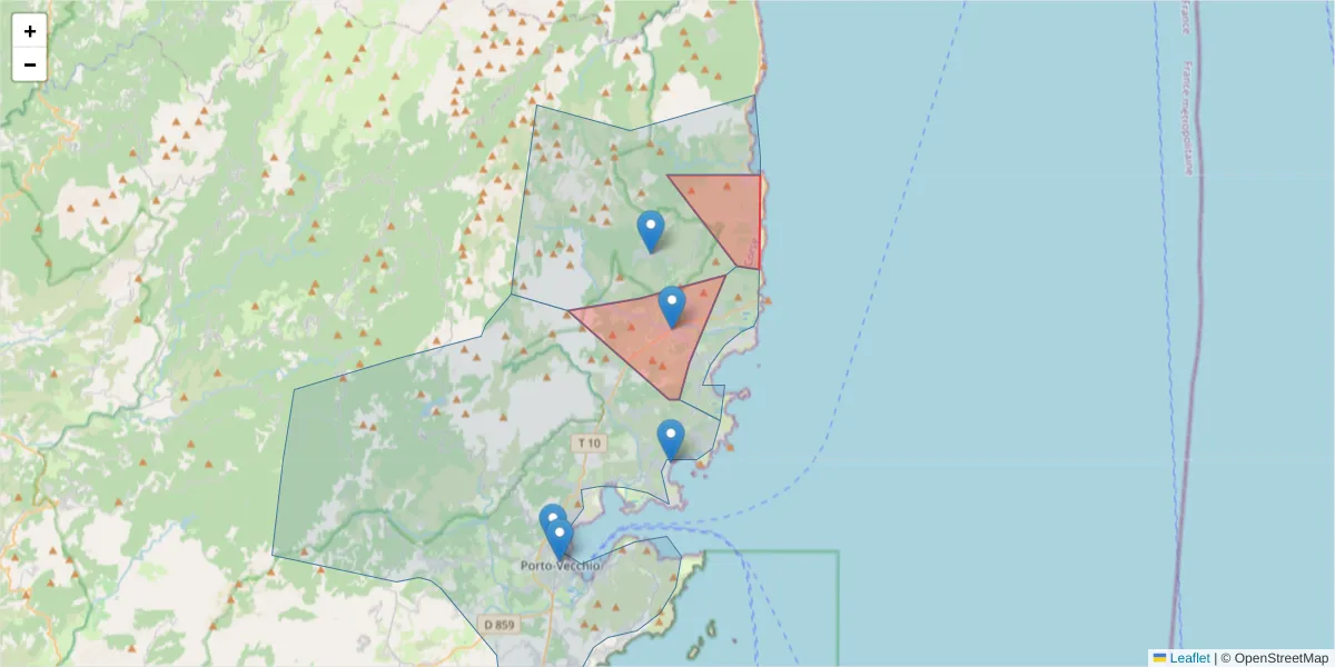 Carte de la zone du code postal  et des codes postaux voisins en France