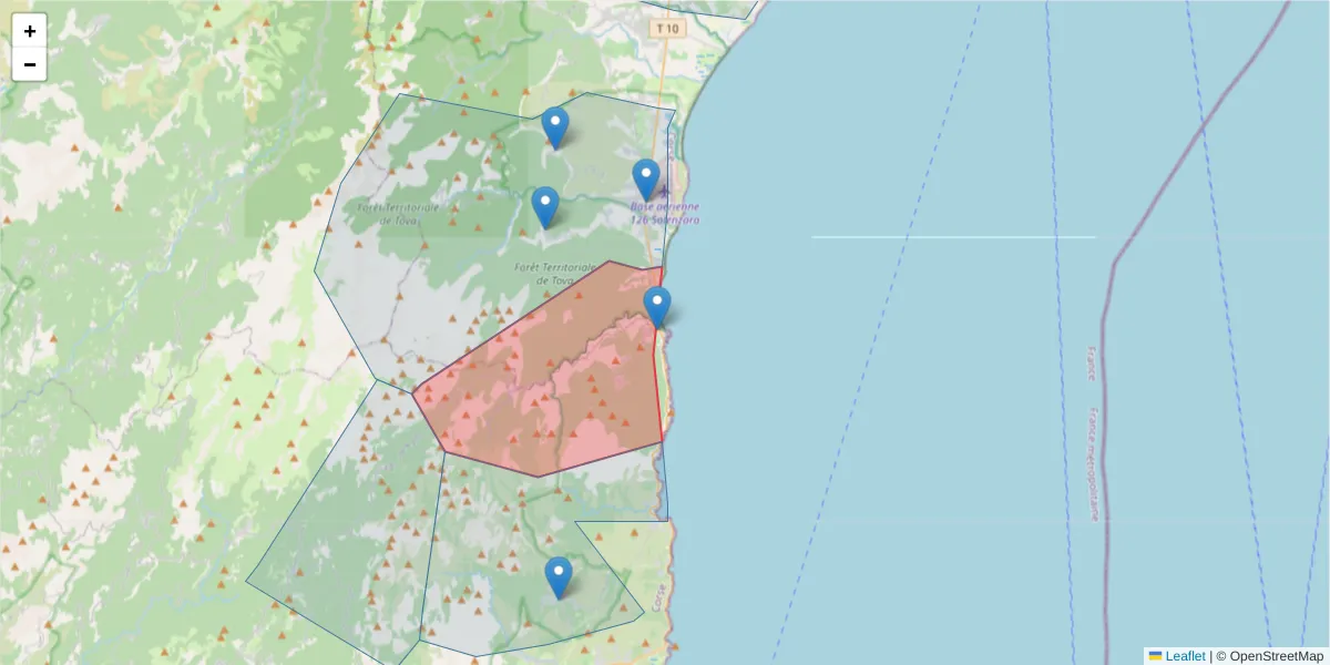 Carte de la zone du code postal  et des codes postaux voisins en France