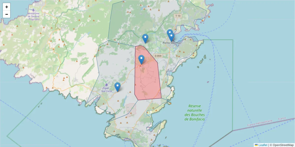 Carte de la zone du code postal  et des codes postaux voisins en France