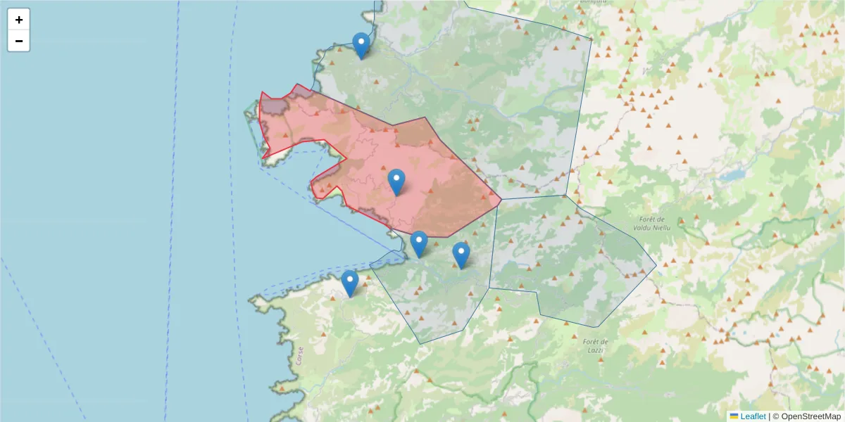 Carte de la zone du code postal  et des codes postaux voisins en France