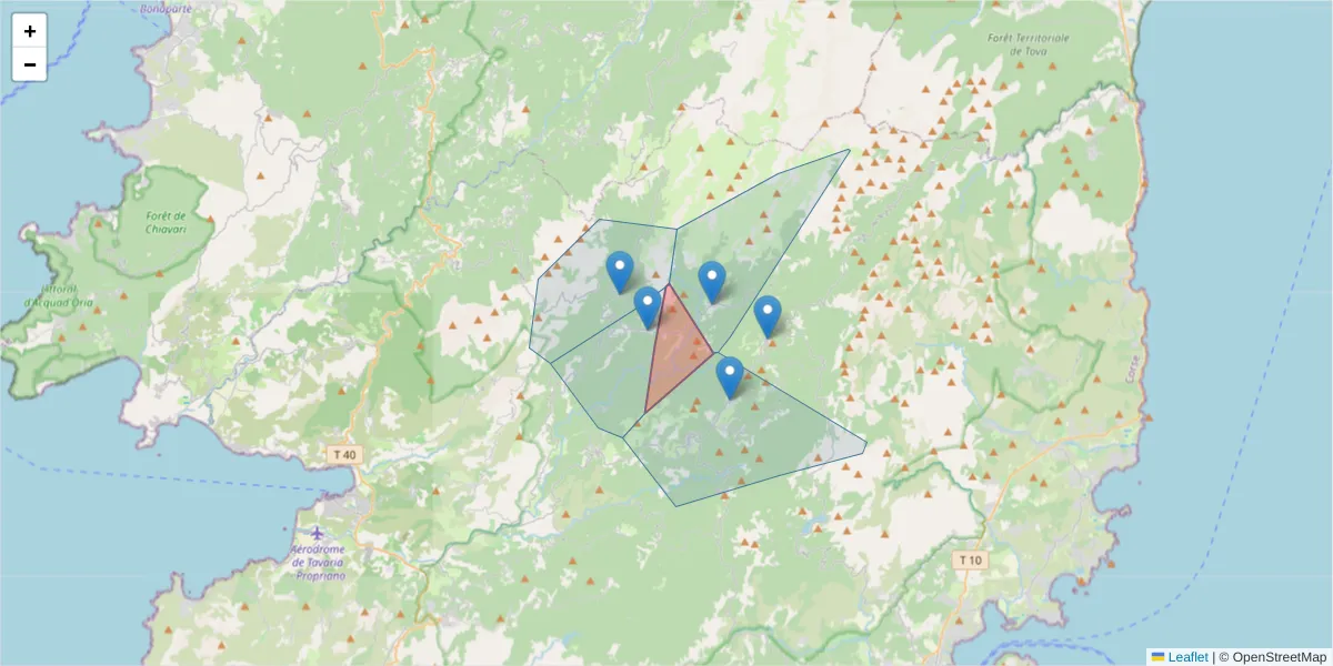 Carte de la zone du code postal  et des codes postaux voisins en France
