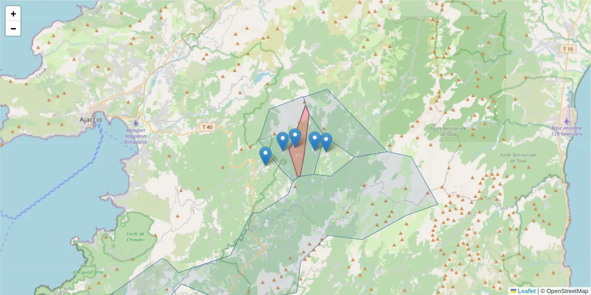 Carte de la zone du code postal  et des codes postaux voisins en France