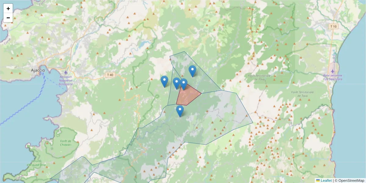 Carte de la zone du code postal  et des codes postaux voisins en France