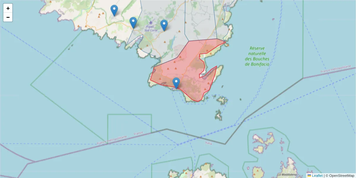 Carte de la zone du code postal  et des codes postaux voisins en France