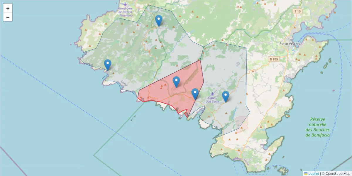 Carte de la zone du code postal  et des codes postaux voisins en France