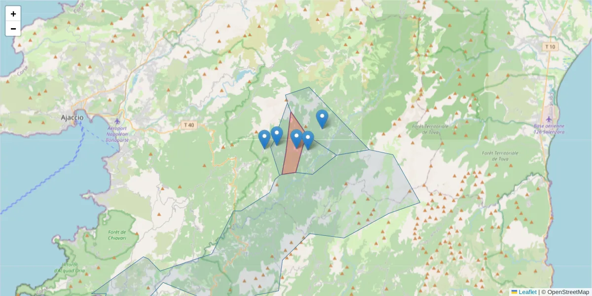 Carte de la zone du code postal  et des codes postaux voisins en France