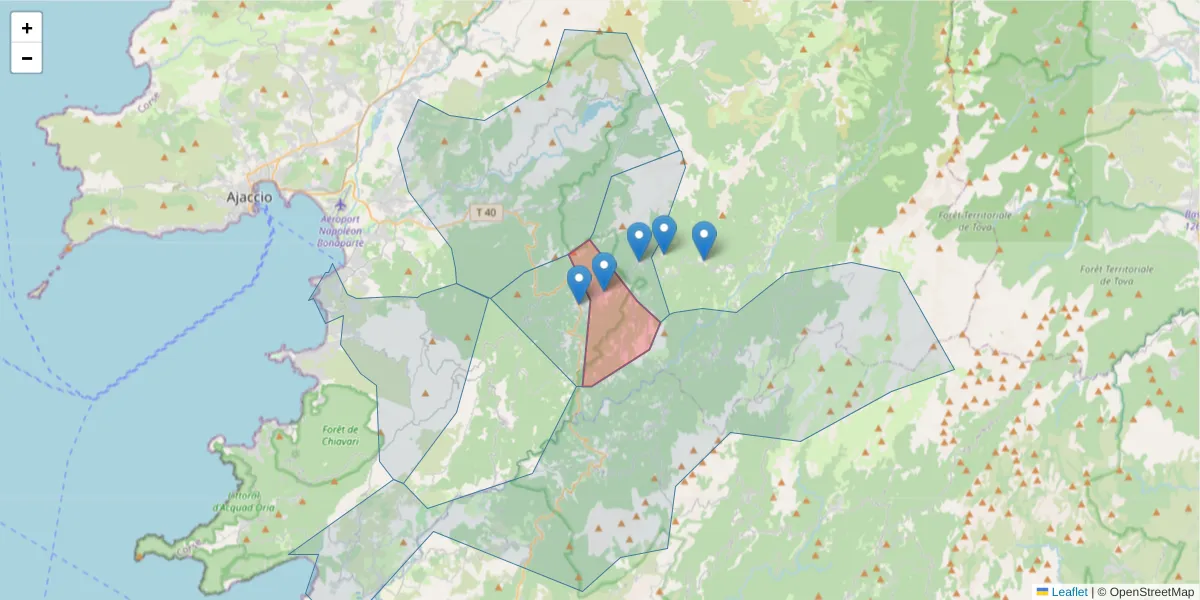 Carte de la zone du code postal  et des codes postaux voisins en France