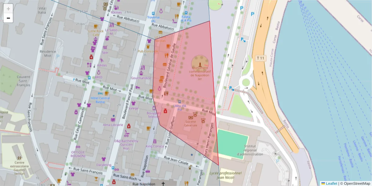 Carte de la zone du code postal  et des codes postaux voisins en France