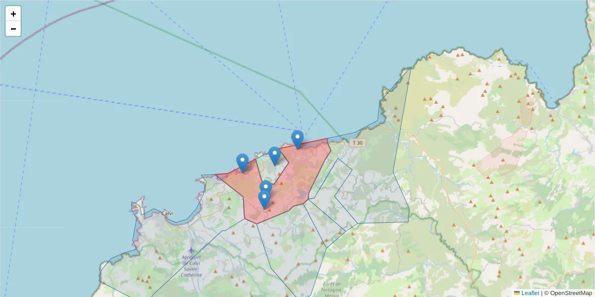 Carte de la zone du code postal  et des codes postaux voisins en France
