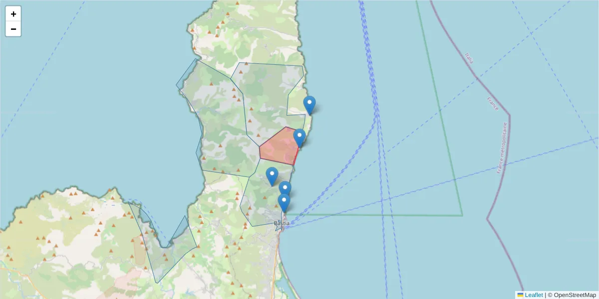 Carte de la zone du code postal  et des codes postaux voisins en France
