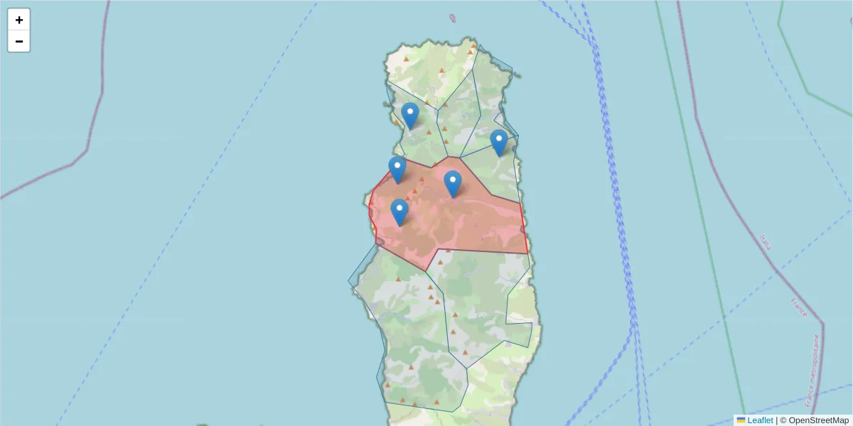 Carte de la zone du code postal  et des codes postaux voisins en France