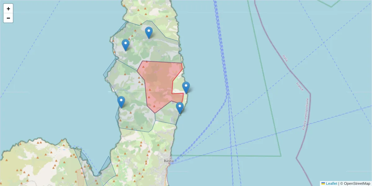 Carte de la zone du code postal  et des codes postaux voisins en France