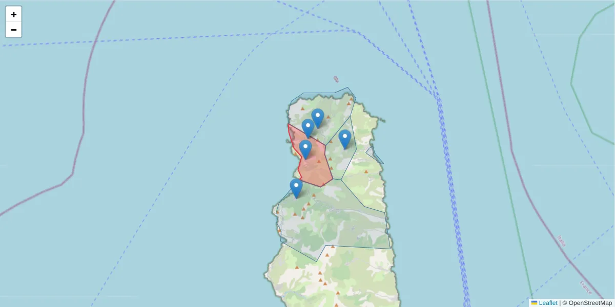 Carte de la zone du code postal  et des codes postaux voisins en France