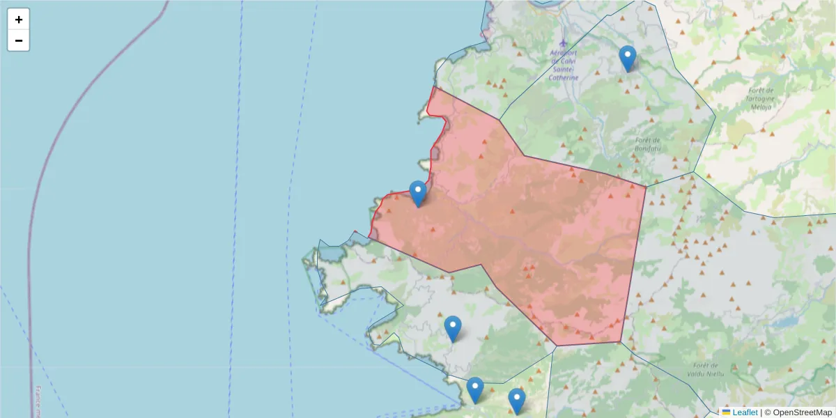 Carte de la zone du code postal  et des codes postaux voisins en France