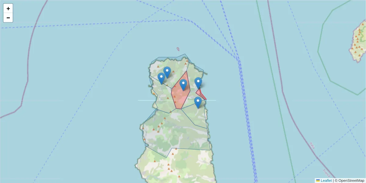 Carte de la zone du code postal  et des codes postaux voisins en France