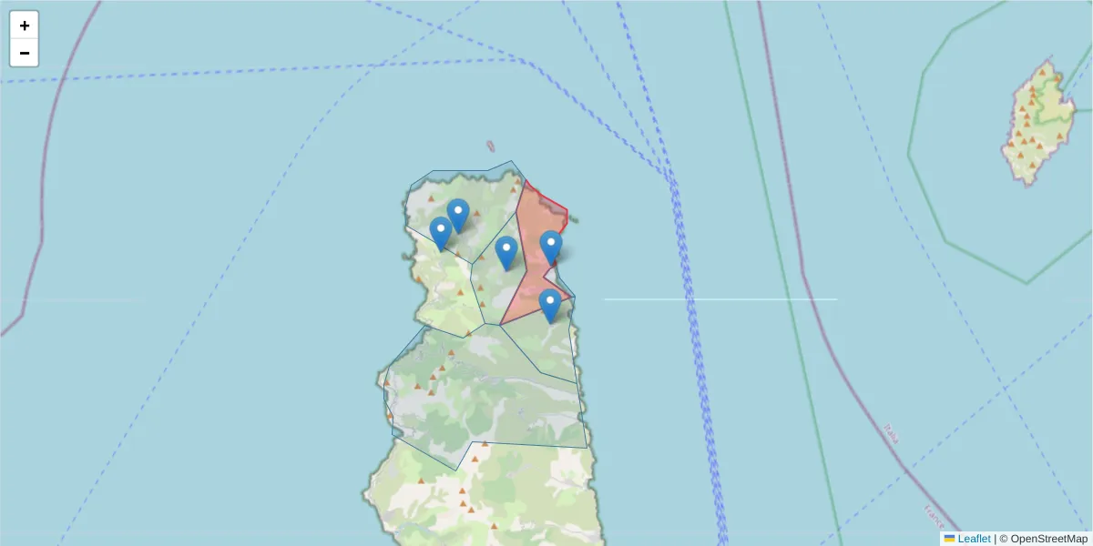 Carte de la zone du code postal  et des codes postaux voisins en France