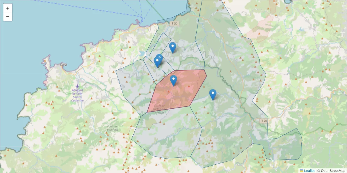 Carte de la zone du code postal  et des codes postaux voisins en France