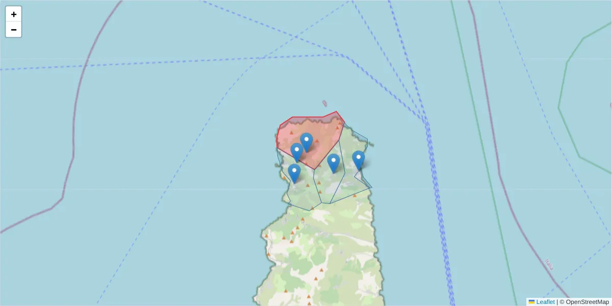 Carte de la zone du code postal  et des codes postaux voisins en France