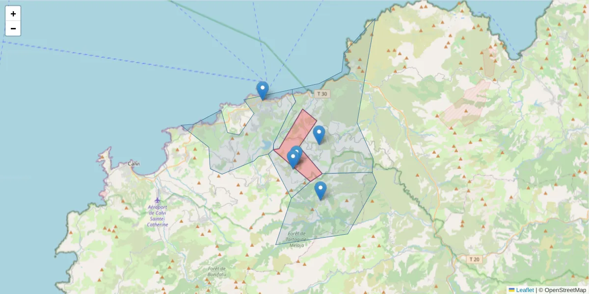 Carte de la zone du code postal  et des codes postaux voisins en France