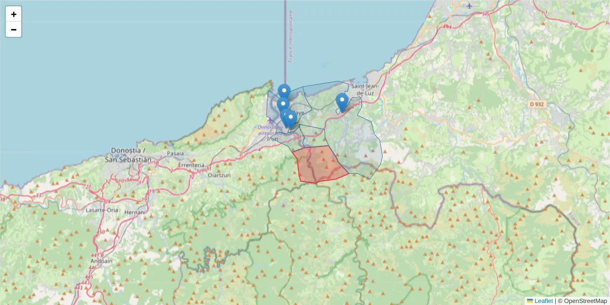 Carte de la zone du code postal  et des codes postaux voisins en France