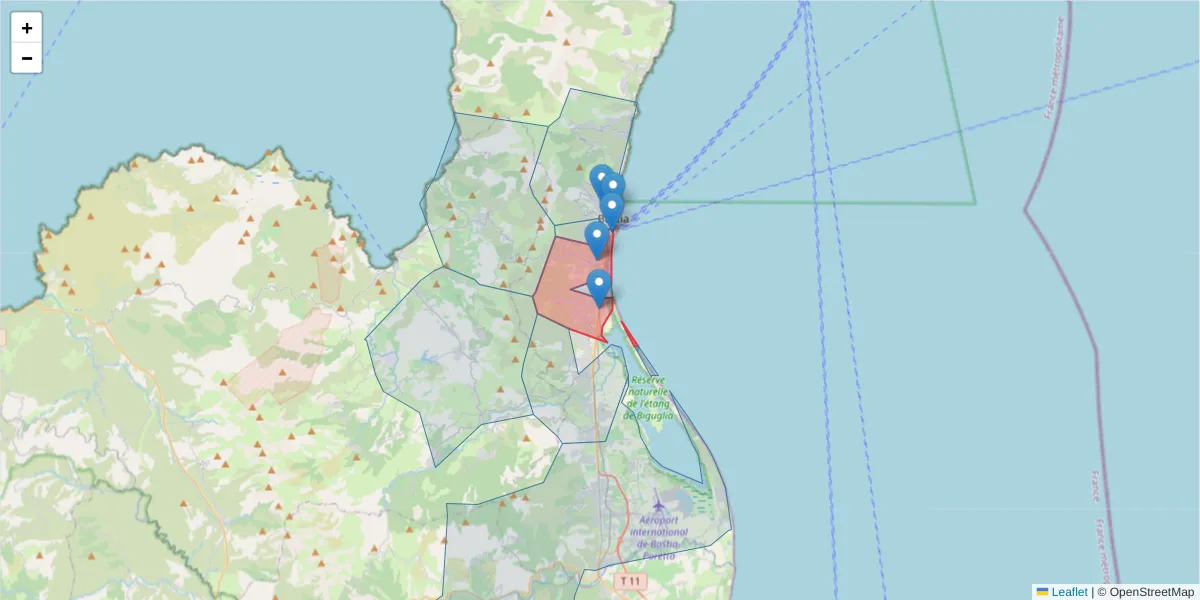 Carte de la zone du code postal  et des codes postaux voisins en France