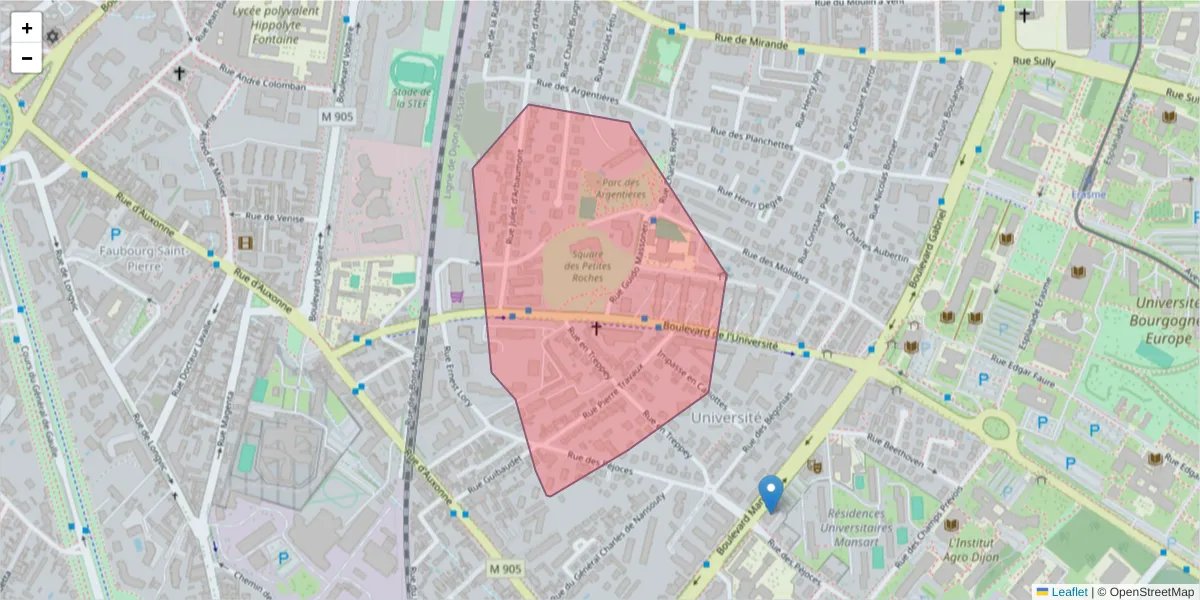 Carte de la zone du code postal  et des codes postaux voisins en France
