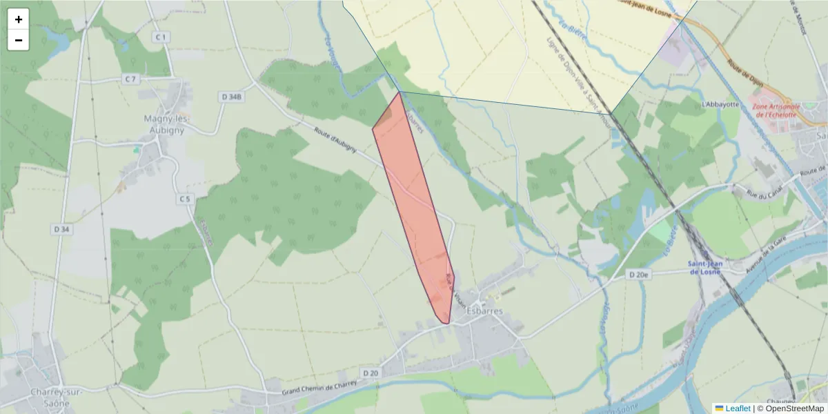 Carte de la zone du code postal  et des codes postaux voisins en France