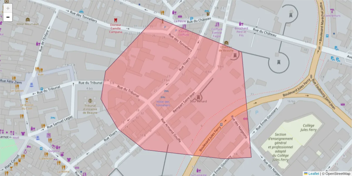 Carte de la zone du code postal  et des codes postaux voisins en France