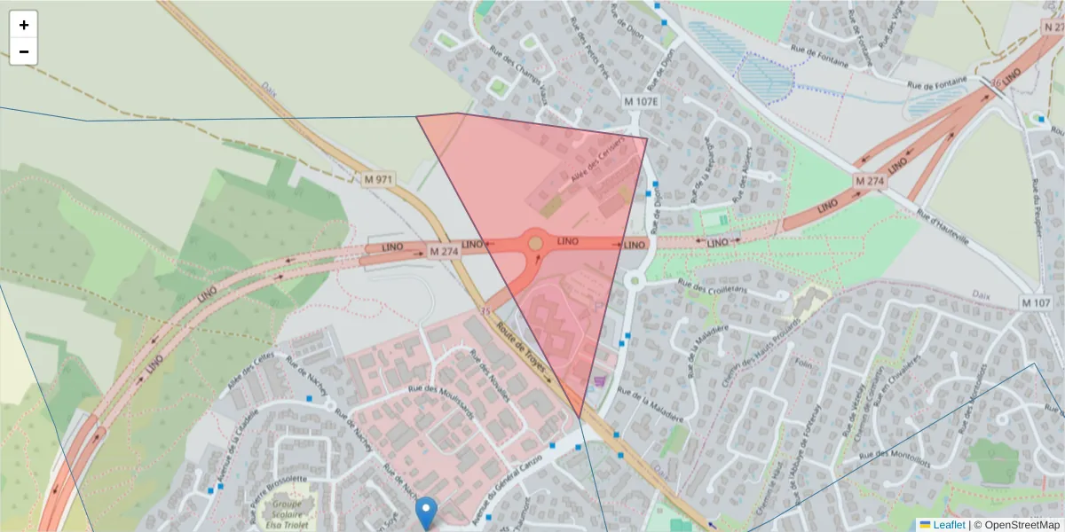 Carte de la zone du code postal  et des codes postaux voisins en France