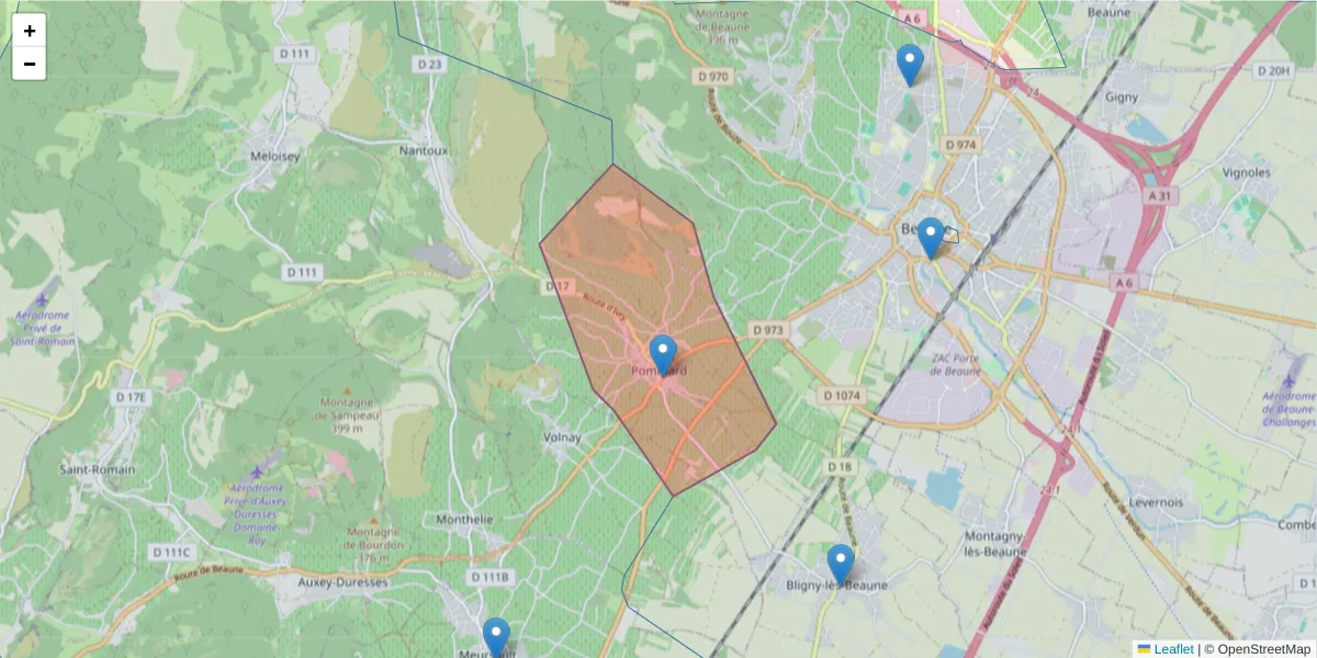 Carte de la zone du code postal  et des codes postaux voisins en France