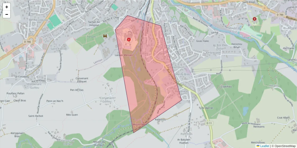 Carte de la zone du code postal  et des codes postaux voisins en France