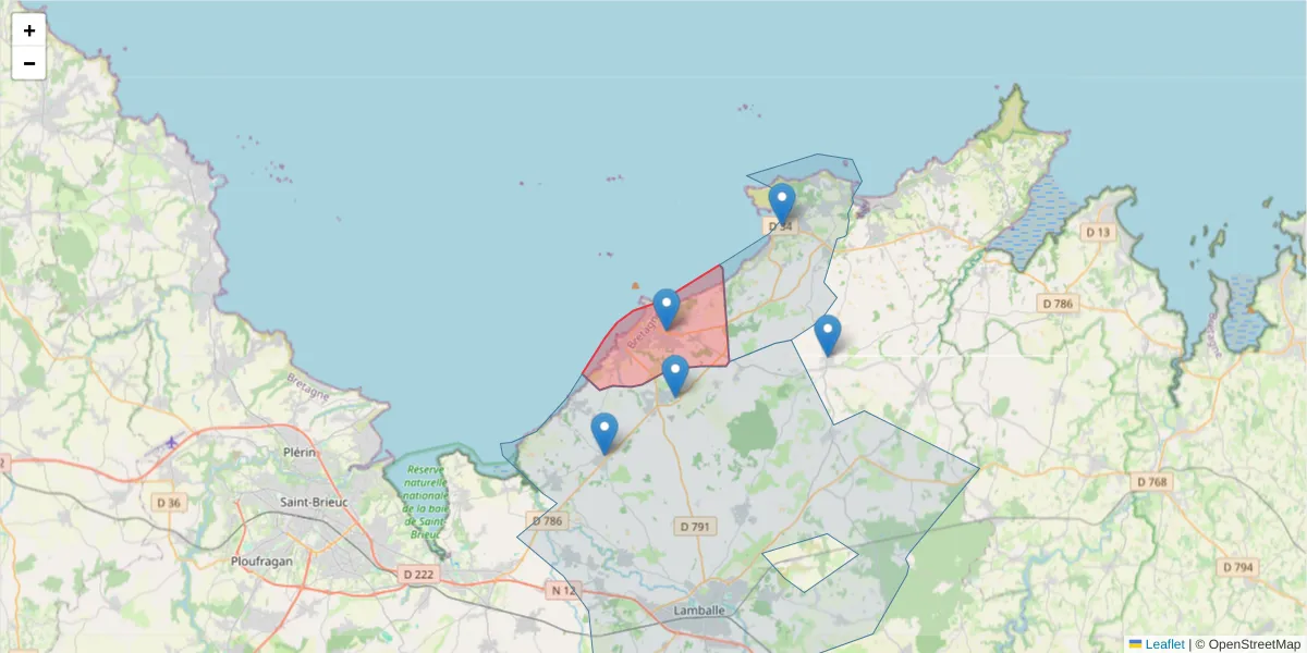 Carte de la zone du code postal  et des codes postaux voisins en France