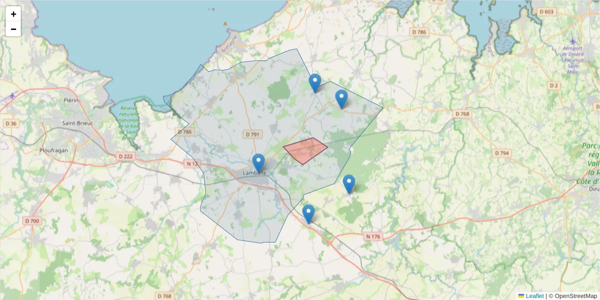 Carte de la zone du code postal  et des codes postaux voisins en France